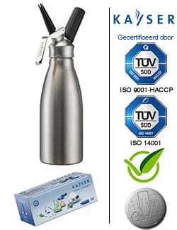 voorzien opzettelijk Afwijking 4] Kayser INOXcreamer 1,0L starter set | Slagroompatronen kopen? ->  Slagroompatronen.nl | Slagroomspuiten | Slagroomspuit | Slagroombussen |  Slagroombus